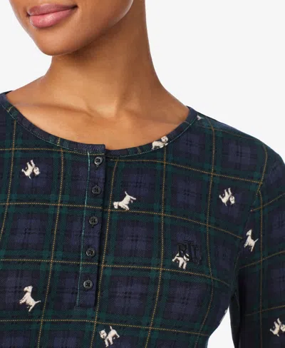 Ralph Lauren Women's Long Sleeves Henley Jogger Pajama Set In Blue