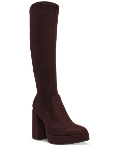 Steve Madden Twain Platform Knee-high Stretch Boots In Brown