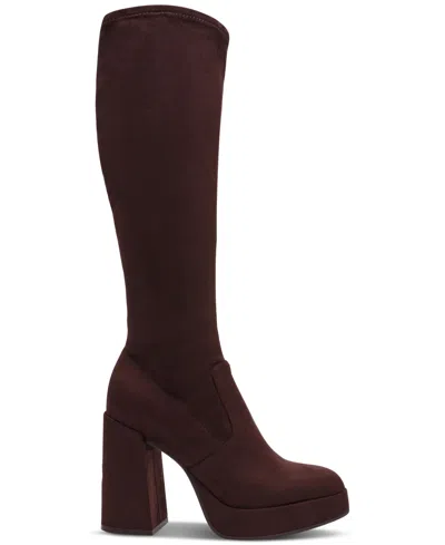 Steve Madden Twain Platform Knee-high Stretch Boots In Brown