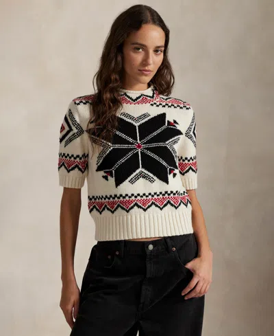Polo Ralph Lauren Snowflake Mockneck Short-sleeve Sweater In Neutral