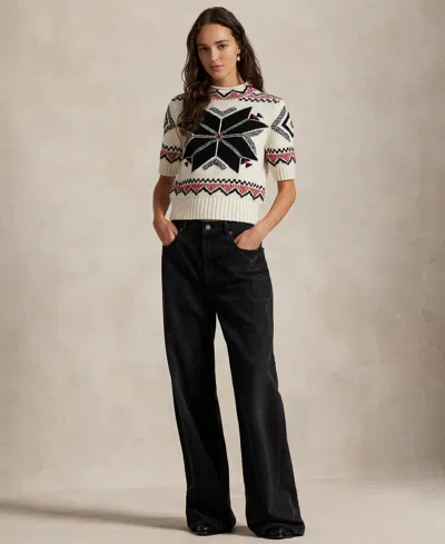 Polo Ralph Lauren Snowflake Mockneck Short-sleeve Sweater In Neutral