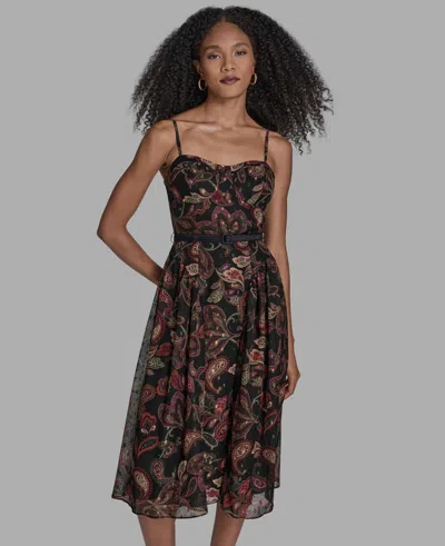 Bcbg Women's Printed Sweetheart Neck Midi Dress In Black