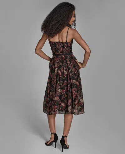 Bcbg Women's Printed Sweetheart Neck Midi Dress In Black