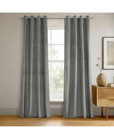 Half Price Drapes Silver Grey Grommet Signature Velvet Blackout Curtain In Gray
