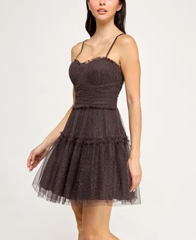 Pear Culture Juniors' Emma V-neck Strappy Dress In Brown