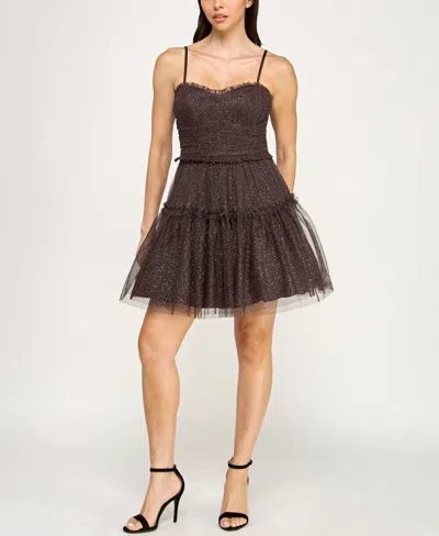 Pear Culture Juniors' Emma V-neck Strappy Dress In Brown