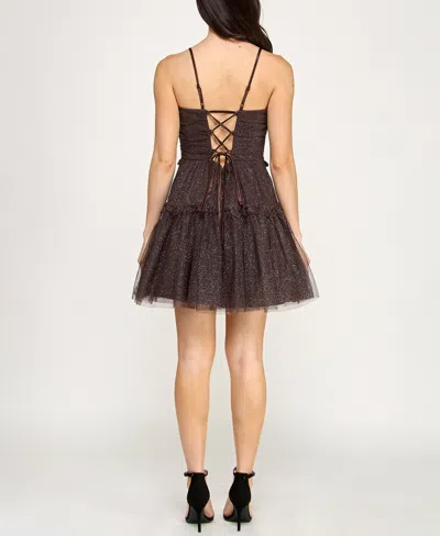 Pear Culture Juniors' Emma V-neck Strappy Dress In Brown