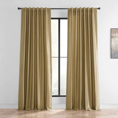 Half Price Drapes Flax Gold Vintage Textured Faux Dupioni Silk Blackout Curtain