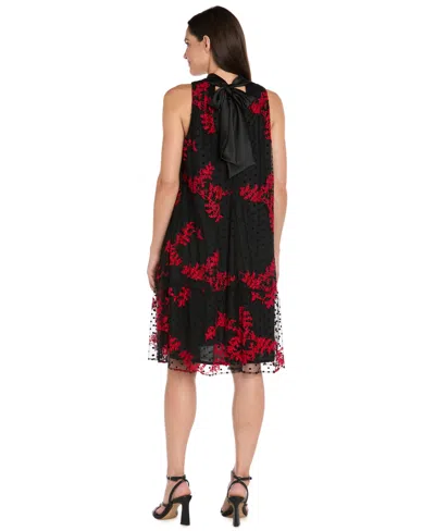 R & M Richards Petite Embroidered Mesh Trapeze Midi Dress In Red