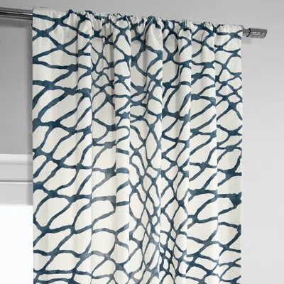 Half Price Drapes Ellis Blue Abstract Printed Cotton Room Darkening Curtain