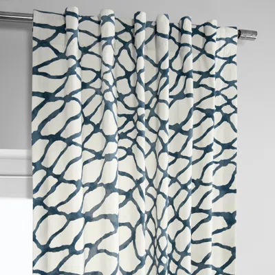 Half Price Drapes Ellis Blue Abstract Printed Cotton Room Darkening Curtain