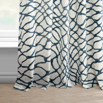 Half Price Drapes Ellis Blue Abstract Printed Cotton Room Darkening Curtain
