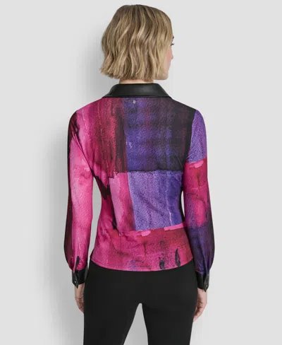 Dkny Petite Knot Front Long Sleeve Top In Multi