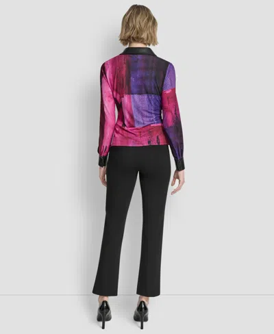 Dkny Petite Knot Front Long Sleeve Top In Multi