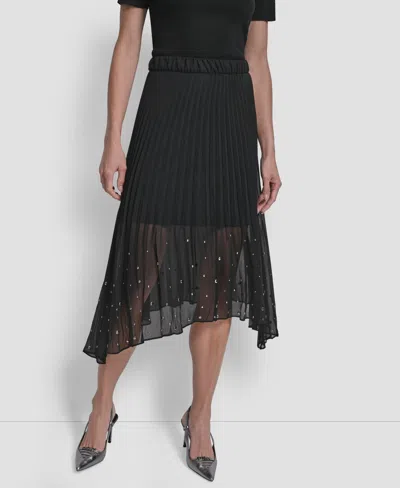 Dkny Women's Pleat Detail Pull On Midi Skirt In Black