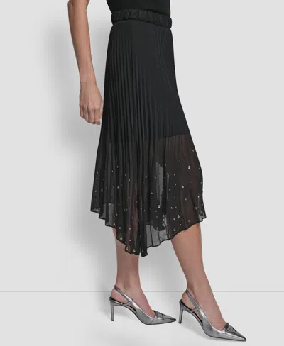 Dkny Women's Pleat Detail Pull On Midi Skirt In Black