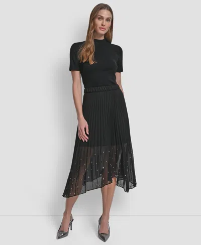 Dkny Women's Pleat Detail Pull On Midi Skirt In Black