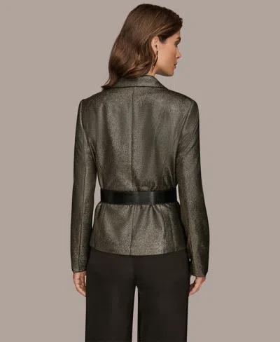 Donna Karan New York Metallic Belted Jacket In Green