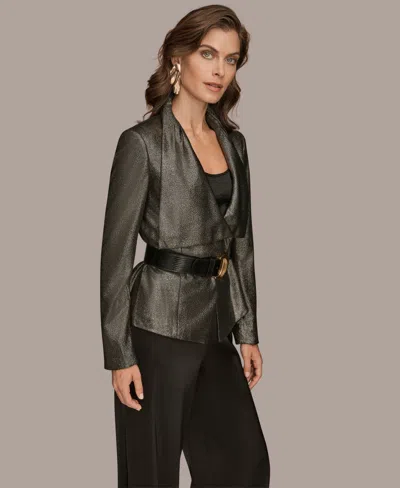 Donna Karan New York Metallic Belted Jacket In Green
