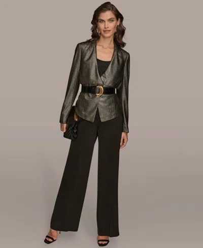 Donna Karan New York Metallic Belted Jacket In Green