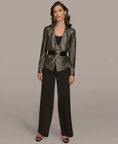 Donna Karan New York Metallic Belted Jacket In Green
