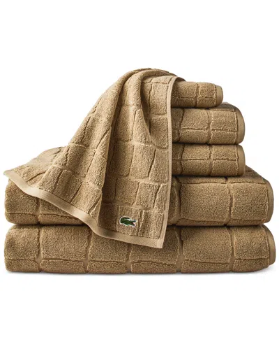 Lacoste Home Heritage Croc Scale Cotton Washcloth, 13" X 13" In Sand