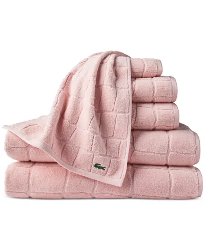 Lacoste Home Heritage Croc Scale Cotton Washcloth, 13" X 13" In Pink