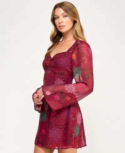 Seni & Cade Juniors' Long Bell Sleeve Short Dress In Red