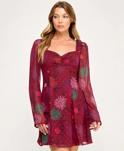 Seni & Cade Juniors' Long Bell Sleeve Short Dress In Red