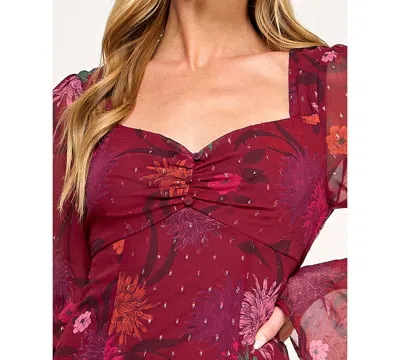 Seni & Cade Juniors' Long Bell Sleeve Short Dress In Red