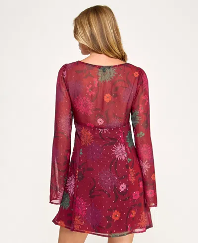 Seni & Cade Juniors' Long Bell Sleeve Short Dress In Red