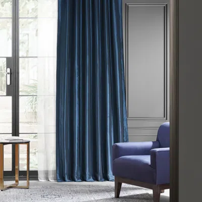 Half Price Drapes Navy Blue Faux Silk Taffeta Blackout Curtain In Blue