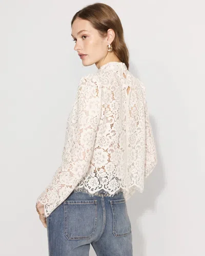 White House Black Market Petite Embellished Lace Top In White