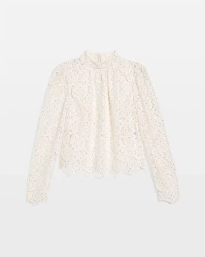 White House Black Market Petite Embellished Lace Top In White