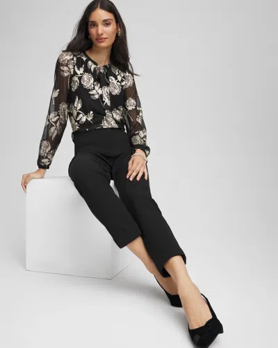 Chico's Floral Metallic Bodre Top In Black In Black