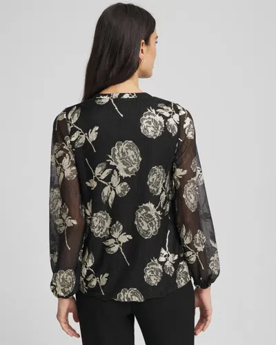 Chico's Floral Metallic Bodre Top In Black In Black