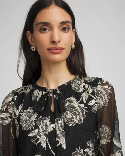 Chico's Floral Metallic Bodre Top In Black In Black