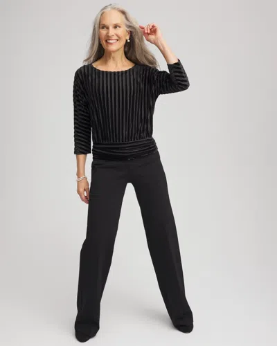 Chico's Velvet Burnout Stripe Banded-bottom Top In Black In Black