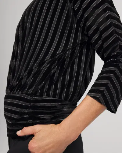 Chico's Velvet Burnout Stripe Banded-bottom Top In Black In Black