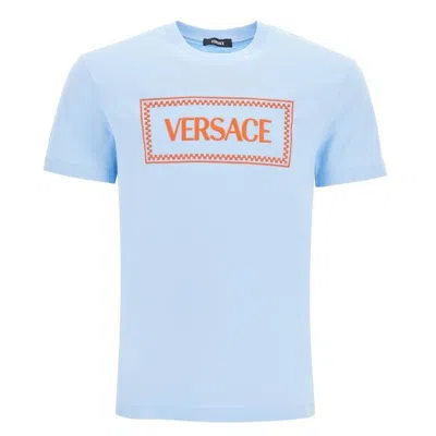 Versace Embroidered Logo T-shirt In Blue