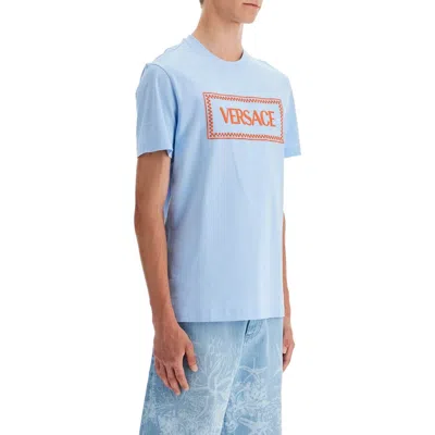 Versace Embroidered Logo T-shirt In Blue