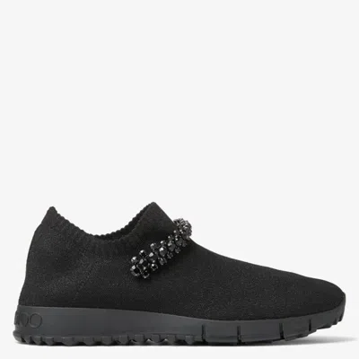 Jimmy Choo Verona Black Knit Trainers With Crystals In Black