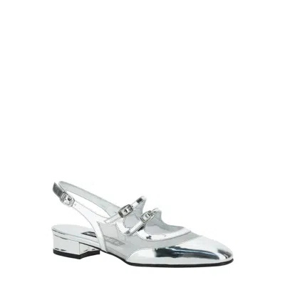 Carel Block Heel Pointed Toe Metallic Sling Back In Silver