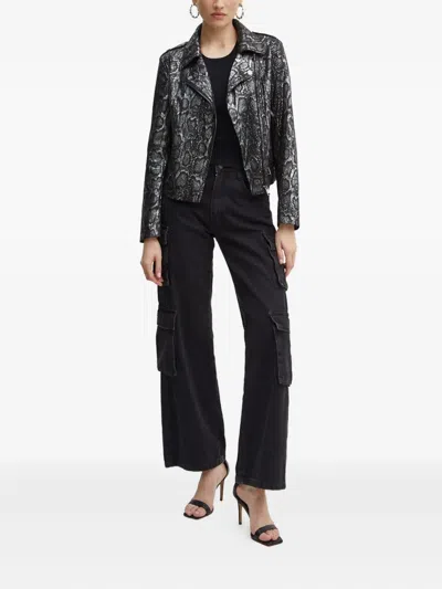 Guess Usa Snakeskin-pattern Zip Jacket In Black