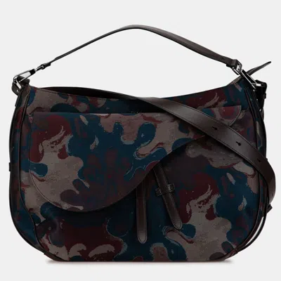 Pre-owned Dior Brown Peter Doig Denim Camouflage Soft Saddle Bag