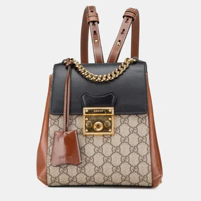Pre-owned Gucci Gg Supreme Padlock Backpack In Brown