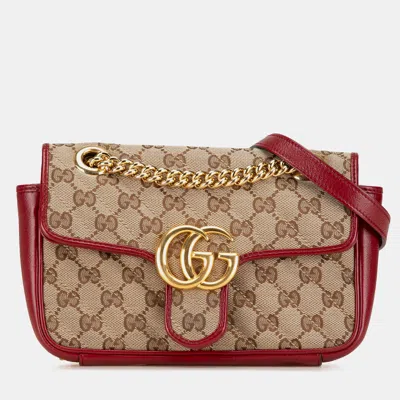 Pre-owned Gucci Beige Brown Small Gg Marmont Gg Matelasse Diagonal Canvas Shoulder Bag In Sand