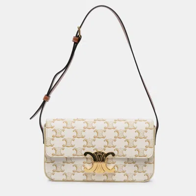 Pre-owned Celine White Triomphe Coated Canvas Claude Shoulder Bag