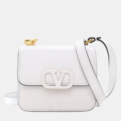 Pre-owned Valentino Garavani Micro Calfskin Vsling Flap Bag In White