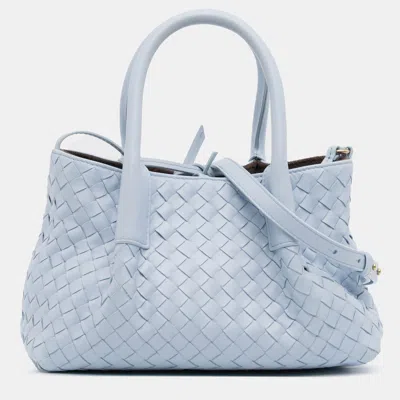 Pre-owned Bottega Veneta Blue Small Calfskin Intrecciato Pinacoteca Tote